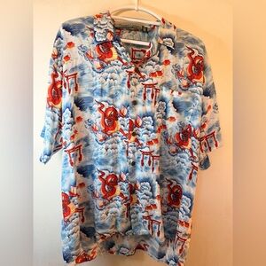 Pineapple Connection Dragon Hawaiian Shirt Blue Red Aloha Button Up